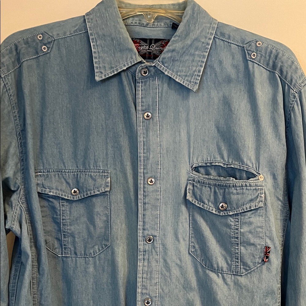English Laundry Light Blue Cotton Denim Shirt